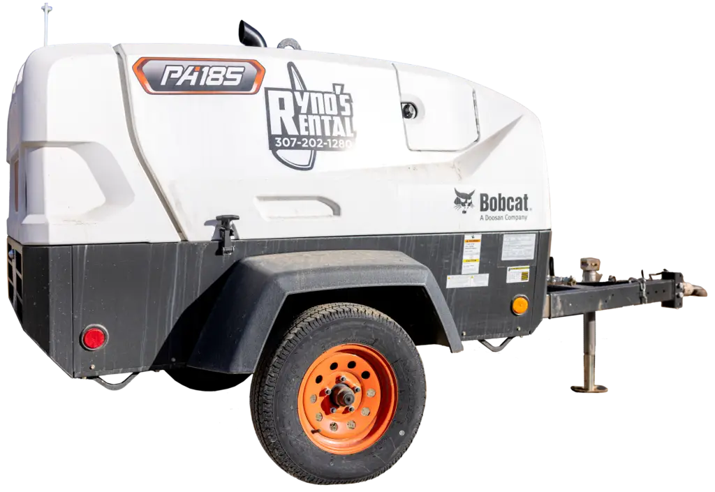 Bobcat P185 air compressor rental trailer from Ryno's Rental in Powell and Cody Wyoming