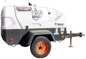 Bobcat P185 air compressor rental trailer from Ryno's Rental in Powell and Cody Wyoming