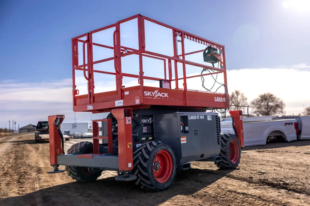 Skyjack in the yard available for rent at Ryno's Rental